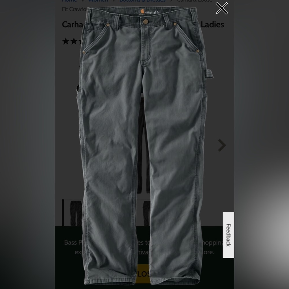 Carhartt Original Fit Crawford Pants for Ladies, size 10. Coal color.